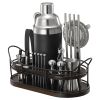 Cocktail Shaker Set, 23-Piece Stainless Steel Bar Tools with Bamboo Stand, Martini Bartender Kit Accessories | Mixer Spoon, Muddler, Jiggers, Strainer