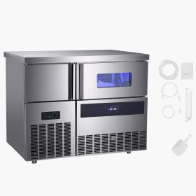 Commercial Ice Maker Machine, 330 lbs/24H Stainless Steel Ice Machine with Worktop, 88 lbs Storage & 144 Cubes/Cycle